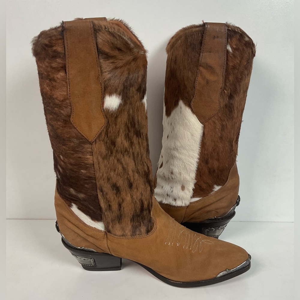 Vintage Zodiac Calf Hair On Cowhide Pony Cowgirl Boots 7.5 M Nubuck Suede - Picture 14 of 16
